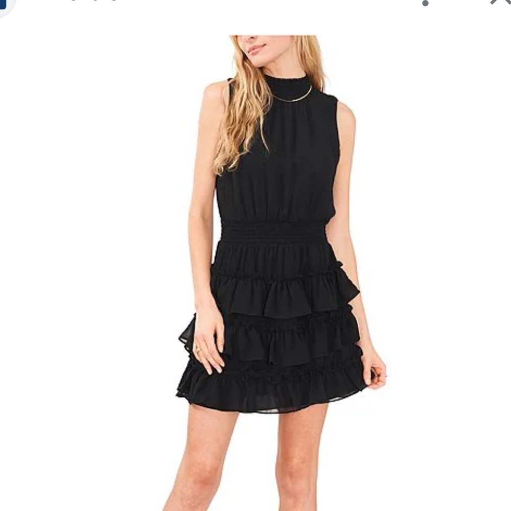 NWT 1. State mock Neck Ruffled Black Dress